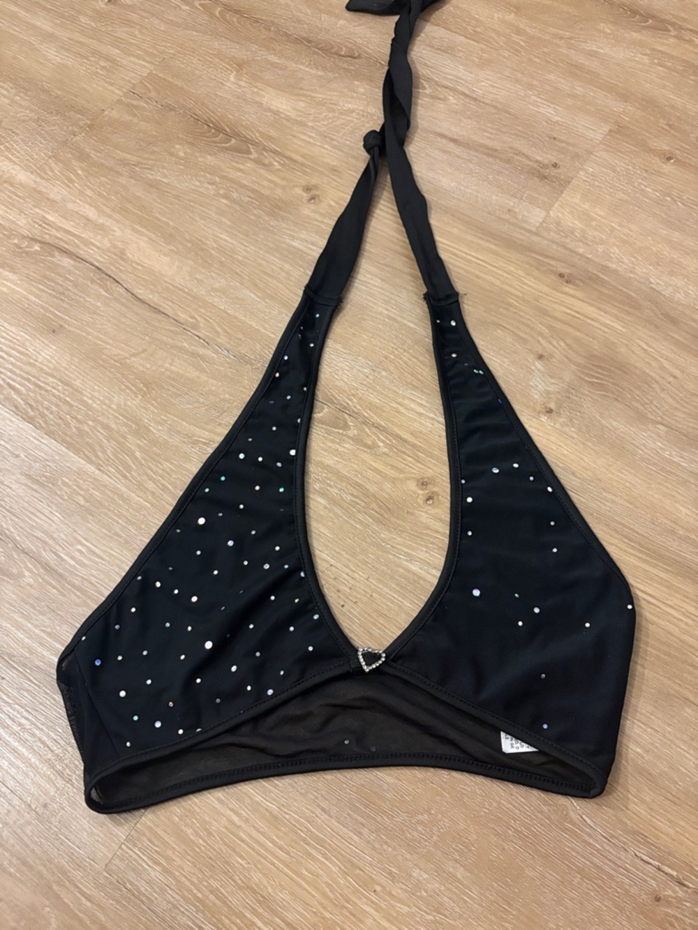 Black Halter Bikini Top with Rhinestone Accents